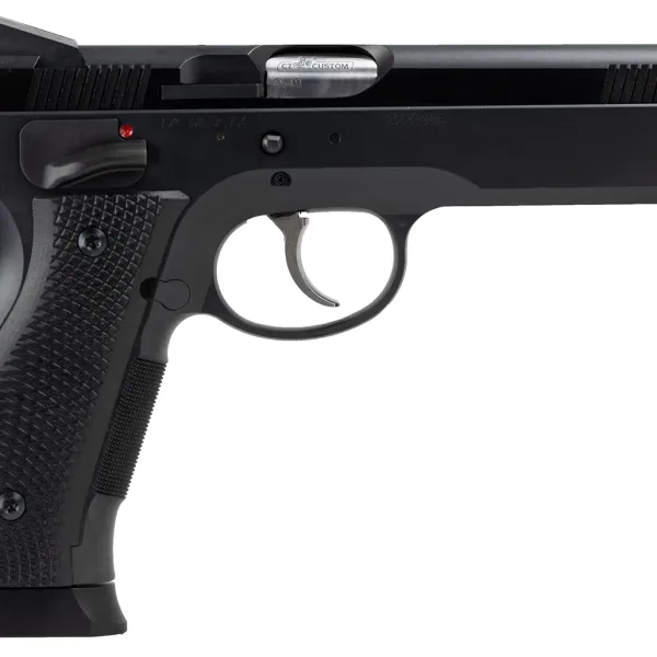 CZ-USA 91731 A01-LD Custom Full Size Frame 9mm Luger 19+1, 4.93" Black Match Grade Bull Steel Barrel, Blued Serrated Steel Slide & Frame w/Beavertail, Black Checkered Grip, Ambidextrous