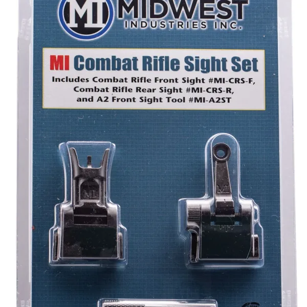 Midwest Industries MICRSSET Combat Rifle Sight Set  Black Flip Up Front & Rear for AR-15, M16, M4