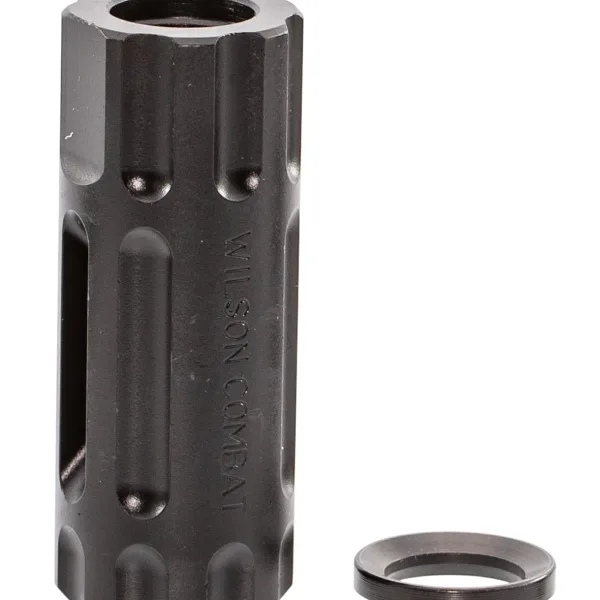 Wilson Combat TRQCOMP1/2X28 Q-Comp Muzzle Brake Black Melonite QPQ Steel with 1/2"-28 tpi Threads, 2.20" OAL & .875" Diameter for 5.56x45mm NATO AR-Platform