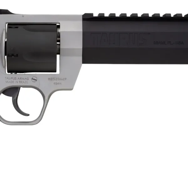 Taurus 2454085RH Raging Hunter  454 Casull 5rd 8.37" Matte Black Oxide Cylinder & Barrel Matte Stainless Steel Frame Black Rubber with Integrated Red Cushion Insert Grip