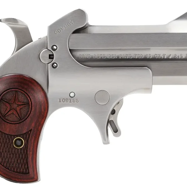 Bond Arms BACD Cowboy Defender 45 Colt (LC)/410 Gauge 2rd 3" Barrel, Stainless Metal Finish, Blade Front/Fixed Rear Sights, Laminated Rosewood Grip, No Trigger Guard, Manual Safety