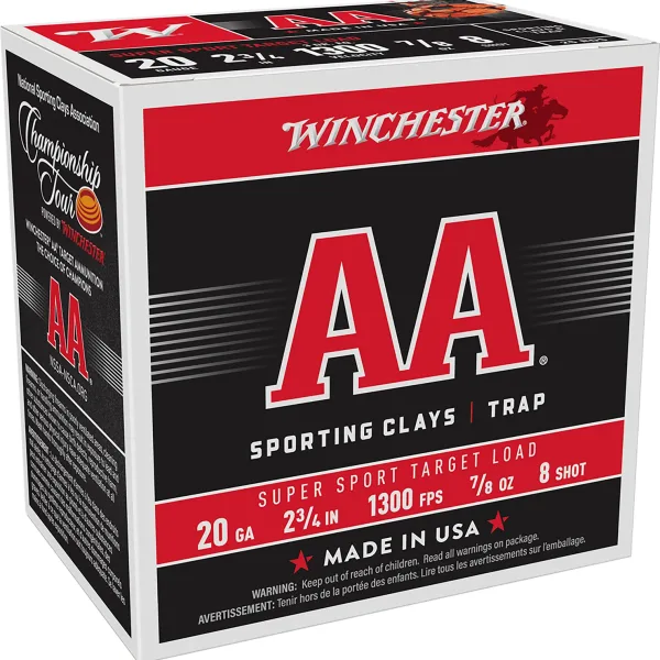 Winchester Ammo AASC208 AA Super Sport Sporting Clay 20Gauge 2.75" 7/8oz 8Shot 25 Per Box/10 Case