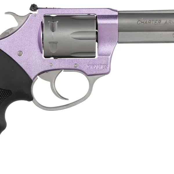 Charter Arms 52242 Pathfinder Lite  22 LR 8 Shot, 4.20" Matte Stainless Steel Barrel & Cylinder, Lavender Aluminum Frame w/Black Finger Grooved Rubber Grip, Exposed Hammer