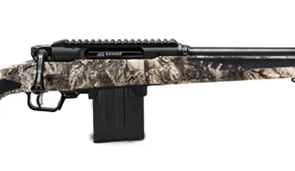 Savage Arms 57660 Impulse Predator 6.5 Creedmoor 10+1 Matte Black 20" Threaded Barrel/Rec, Mossy Oak Terra Gila Fixed AccuStock with AccuFit, Includes Detachable Box Mag