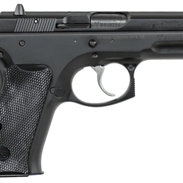 CZ-USA 91190 CZ 75 Compact 9mm Luger 14+1 3.75" Blued Steel Barrel, Black Serrated Steel Slide, Black Polycoat Steel Frame w/Beavertail, Black Plastic Grip
