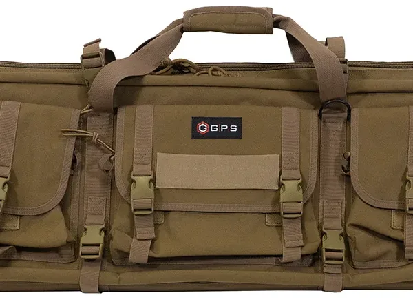 GPS Bags DRC55FDE Double Rifle Case Flat Dark Earth 600D Polyester w/ 2 Padded Pistol Sleeves MOLLE Webbing & Lockable Zippers