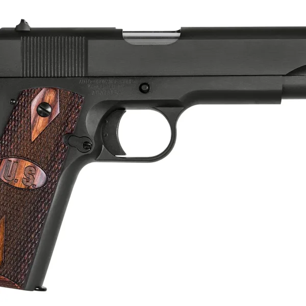 Auto-Ordnance 1911BKO9W 1911 A1 GI Spec 9mm Luger 9+1 5" Stainless Steel Barrel, Matte Black Serrated Carbon Steel Slide & Frame w/Beavertail, Checkered Wood w/Integrated US Logo Grip