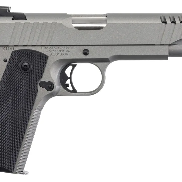 Auto-Ordnance 1911TCAC6N 1911 A1  45 ACP 7+1 5" Savage Silver Cerakoate, Serrated/Ported Slide,  Black Rubber Grips, TruGlo Night Sights