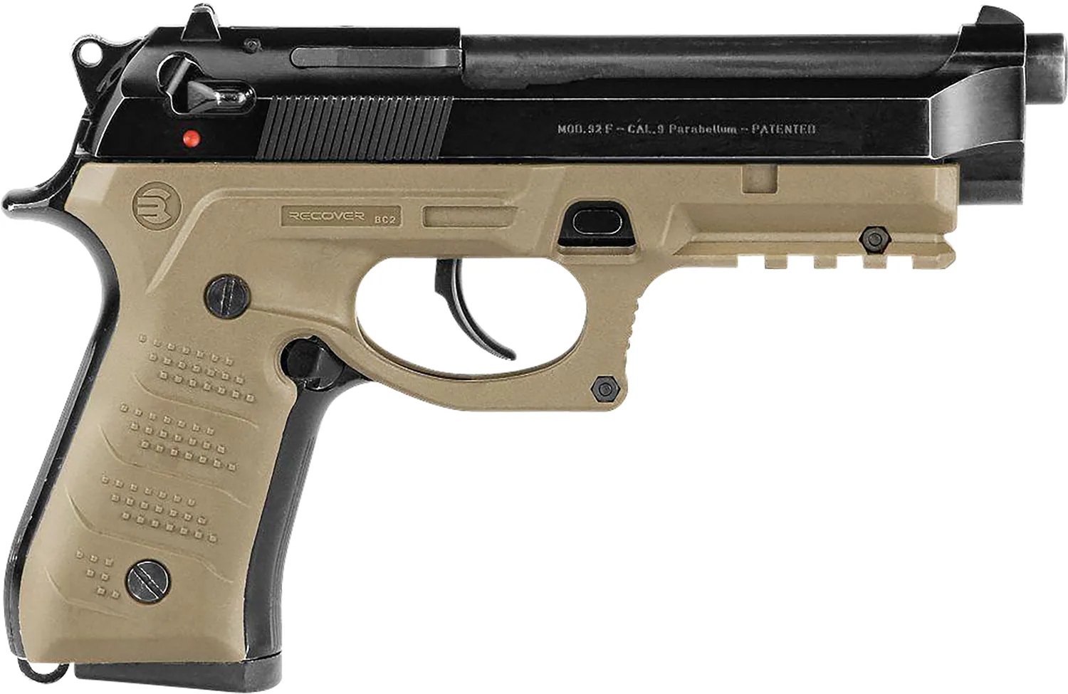 Recover Tactical BC2-02 Grip & Rail System Tan Polymer Picatinny for Most Beretta 92 & M9 Models