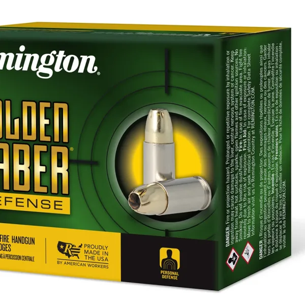 Remington Ammunition 27612 Golden Saber Defense 45ACP 230gr Brass Jacketed Hollow Point 20 Per Box/25 Case
