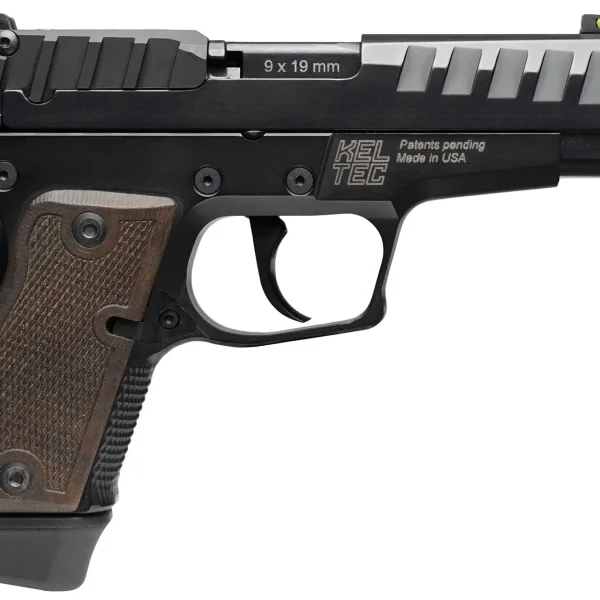 Kel-Tec P15MBLK P15  9mm Luger 15+1 4" Black Steel Barrel, Black Nitride Serrated Steel Slide, Black Anodized Aluminum Frame, American Walnut Grip, Ambidextrous