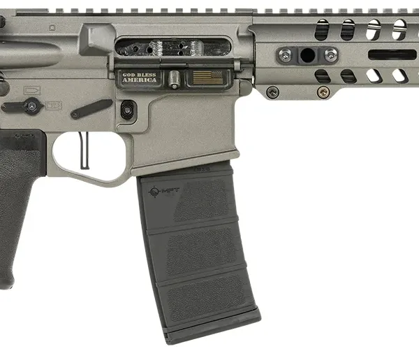 Patriot Ordnance Factory 01802 Minuteman Direct Impingement 5.56x45mm NATO Caliber with 10.50" Barrel, 30+1 Capacity, Tungsten Metal Finish, Buffer Tube Stock & Black MFT Grip Right Hand