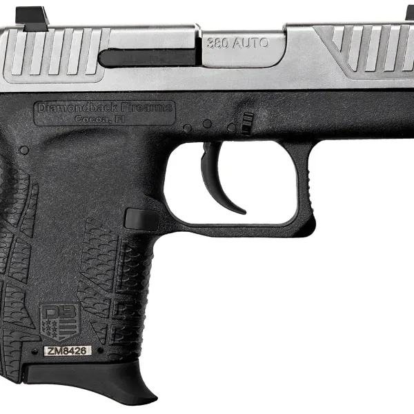 Diamondback DB0100E022 DB380 Gen4 Micro-Compact Frame 380 ACP 6+1, 2.80" Stainless Steel Barrel, Nickel Boron Serrated Stainless Steel Slide, Black Polymer Frame w/Beavertail & Grip
