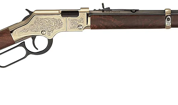 Henry H004VD4 Golden Boy Deluxe 4th Edition 17 HMR 12+1 20" Blued Octagon Barrel, Engraved Brasslite Rec, American Walnut Stock, Ad. Buckhorn Sights