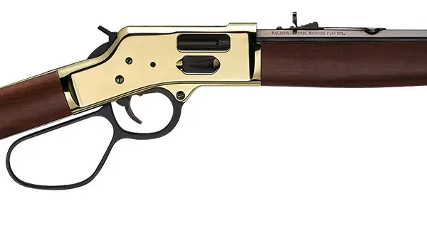 Henry H006GMR Side Gate Carbine 357 Mag/38 Special 7+1 16.50" Blued Octagon Barrel, Polished Brass Rec, American Walnut Stock, Adj. Sight, Large Loop Lever