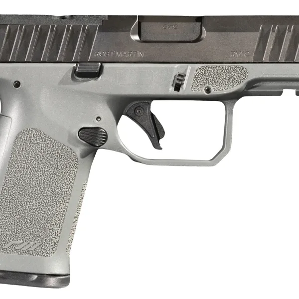 Rost Martin RM1CGRYOS RM1C  Compact Frame 9mm Luger 15+1/17+1 4" Black Steel Barrel, Black Tenifer Optic Ready/Serrated Steel Slide, Stone Gray Polymer Frame w/Picatinny Rail, RGT Grip, Ambidextrous