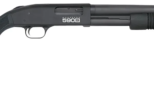 Mossberg 51607 590S  Compact 12 Gauge Pump 3" 5+1 18.50" Matte Blued Steel Barrel, Black Drilled & Tapped Receiver, Adjustable LOP Black Synthetic Stock