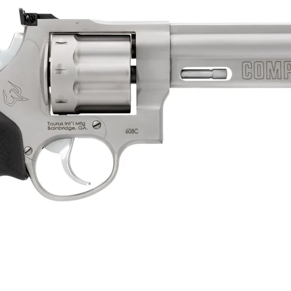 Taurus 2608069CMP 608 Competition 357 Mag/38 Special +P 8rd 6" Matte Stainless Steel Barrel, Cylinder & Frame, Black Finger Grooved Grip, Transfer Bar Safety, Exposed Hammer