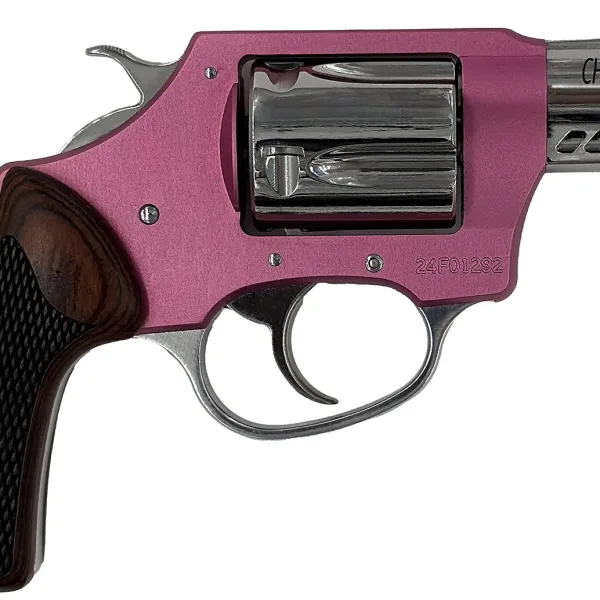 Charter Arms 53805 Coyote  380 ACP 5 Shot 2" Pink & Hi-Polish Small Rosewood Checkered Grip