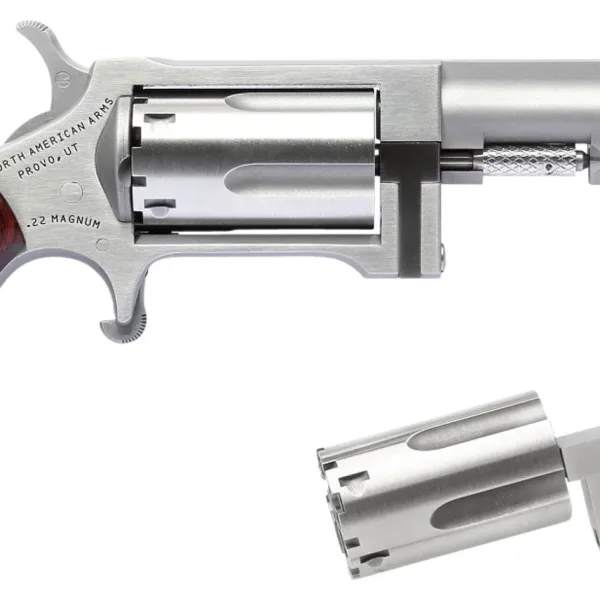 North American Arms SWC250 Sidewinder  22 LR or 22 WMR Caliber with 2.50" Barrel, 5rd Capacity Cylinder, Overall Stainless Steel Finish & Rosewood Birdshead Grip Includes Cylinder