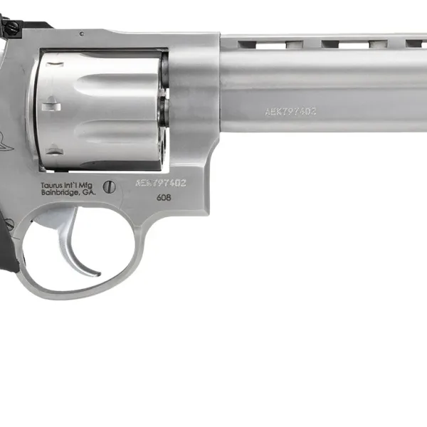 Taurus 2-608069 608  38 Special +P or 357 Mag Caliber with 6.50" Ported Barrel, 8rd Capacity Cylinder, Overall Matte Finish Stainless Steel, Finger Grooved Black Rubber Grip & Adjustable Rear Sight