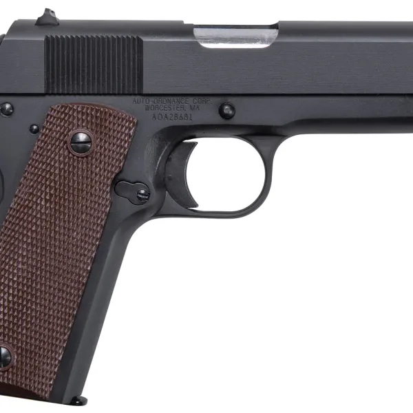 Auto-Ordnance 1911BKOC 1911 A1 Commander 45 ACP 7+1 4.25" Matte Black Serrated  Carbon Steel Slide Matte Black Matte Black Carbon Steel Brown Checkered Polymer Grips Right Hand