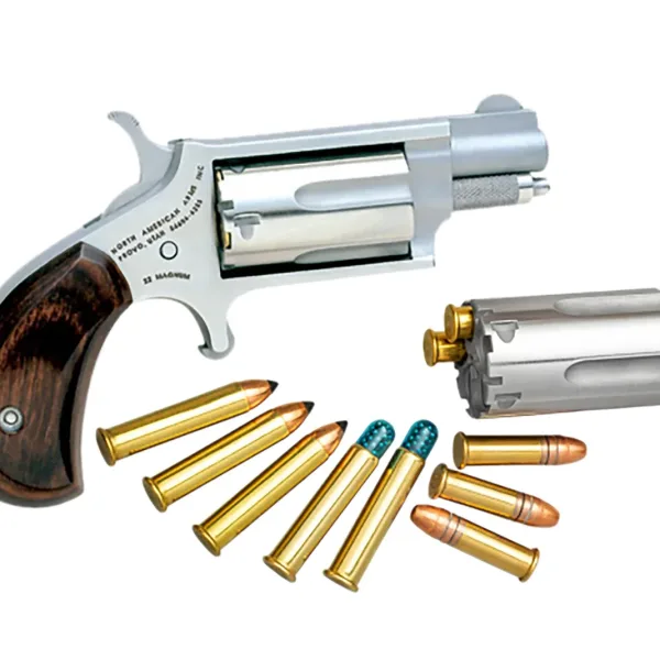 North American Arms 22MSC Mini-Revolver  22 LR or 22 WMR 5 rd 1.13" Barrel, Overall Stainless Steel Finish, Rosewood Birdshead Grip Includes Cylinder