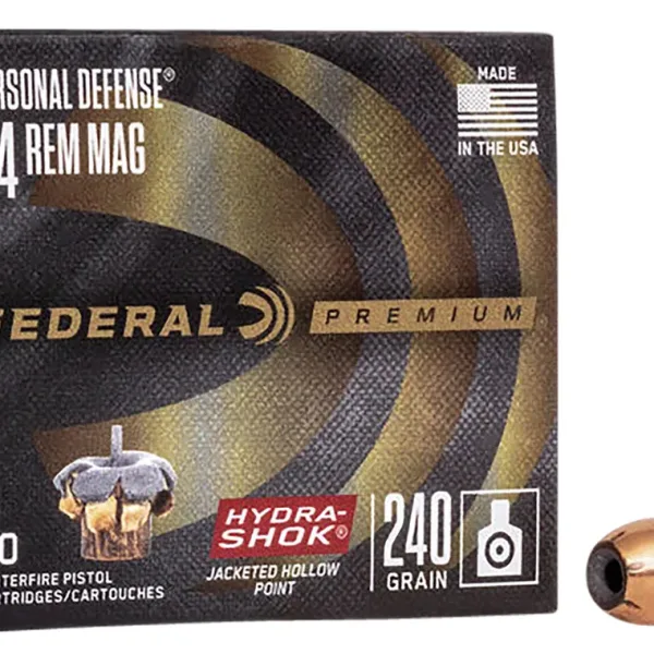 Federal P44HS1 Premium Personal Defense 44RemMag 240gr Hydra-Shok Jacketed Hollow Point 20 Per Box/25 Case