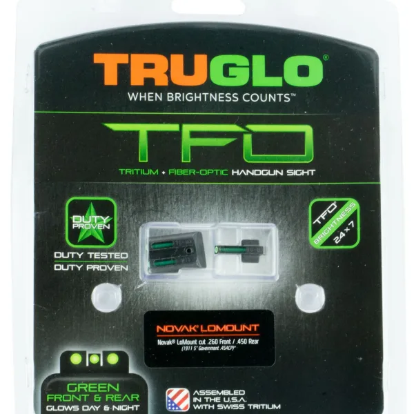 TruGlo TG131NT2 TFO  Green/Tritium/Fiber Optic Front Sight-Green/Tritium/Fiber Optic Rear Sight 1911 Government