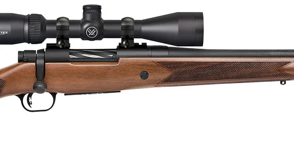 Mossberg 27939 Patriot Walnut-Vortex Scope Combo Full Size 243 Win 5+1, 22" Matte Blued Fluted Steel Barrel & Receiver, Walnut Fixed Stock, Vortex Crossfire II 3-9x40mm Scope