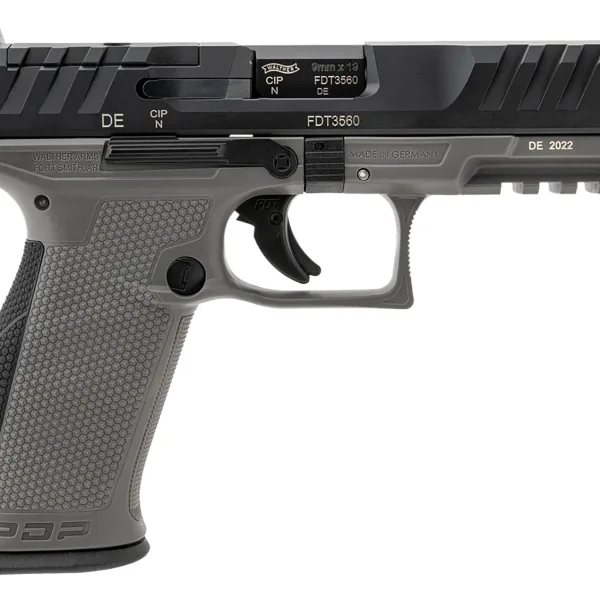 Walther Arms 2858371 PDP  9mm Luger 18+1 4.50" Black Polygonal Rifled Barrel, Black Optic Ready/Serrated Slide, Gray Polymer Frame w/Picatinny Rail, Black Performance Duty Texture Grips, Ambidextrous