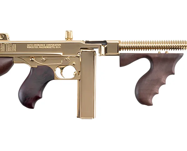 Thompson T150DTG 1927A-1 Deluxe 45 ACP Caliber with 16.50" Barrel, 20+1 Capacity (Stick), 50+1 Capacity (Drum), Titanium Gold Metal Finish, American Walnut Stock Wood Grip Right Hand