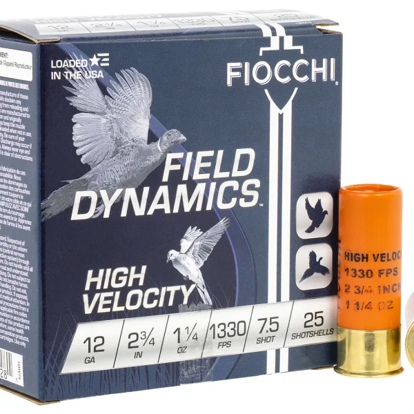 Fiocchi 12HV75 Field Dynamics High Velocity 12Gauge 2.75" 1 1/4oz 7.5Shot 25 Per Box/10 Case