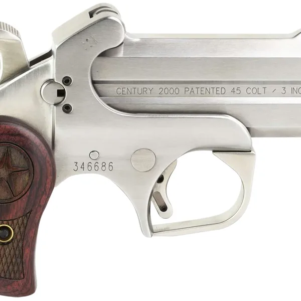 Bond Arms BAC2K Century 2000 45 Colt (LC)/410 Gauge 2rd 3.50"  Stainless Steel Double Barrel & Frame, Auto Extractor & Rebounding Hammer, Blade Front/Fixed Rear Sights, Rosewood Grip, Manual Safety