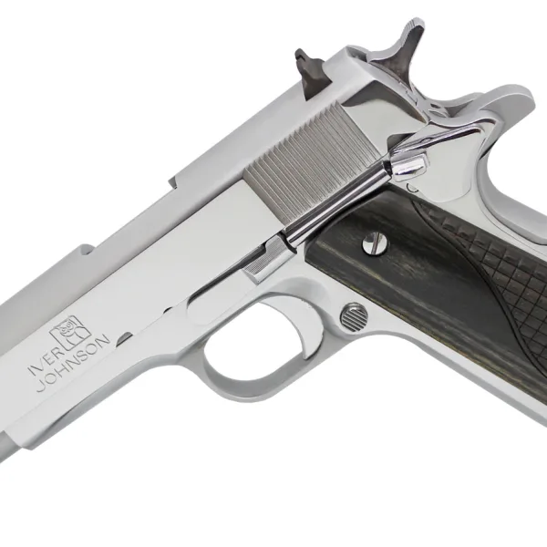 Iver Johnson Arms 1911A138CHRW 1911 A1 Government 70 Series 38 Super 9+1 5" Bright Polish Chrome Serrated Steel Slide & Frame w/Beavertail, Black Dual Textured Diamondwood Grip, Right Hand