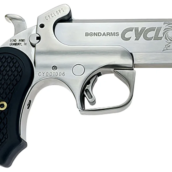 Bond Arms BACYP Cyclops Big Bore 45-70 Gov 1rd, 4.25" Stainless Steel w/Engraved Barrel, Matte Stainless Steel Frame, Black Extended B6 Resin Grip, Includes Holster