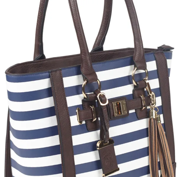 Bulldog BDP050 Tote Purse w/Holster Navy Stripe Leather Most Sm Pistols & Revolvers Right Hand