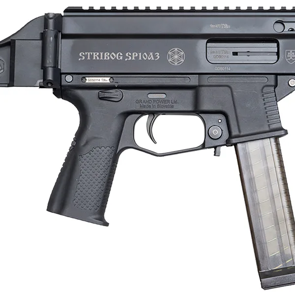 Grand Power 197892004848 SP10A3 Stribog 10mm Auto 20+1 8" Black Threaded Barrel, Black Aluminum Picatinny Rail Receiver, Black Polymer SB Tactical Brace, Black Polymer Grip, Thread Protector