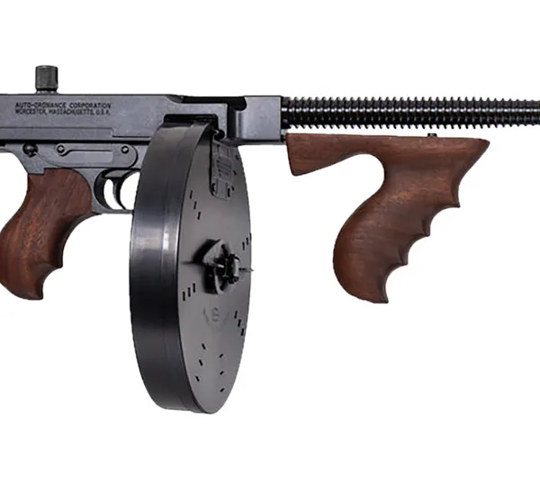 Thompson T1B100D 1927A-1 Deluxe Carbine 45 ACP Caliber with 18" Barrel, 20+1 Capacity (Stick), 100+1 Capacity (Drum), Blued Metal Finish, American Walnut Removable Fixed Stock & Wood Grip Right Hand