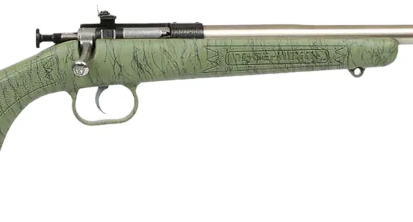 Crickett KSA2442 Gen2  Youth 22 LR 1rd 16.13" Stainless Single Shot Barrel, Stainless Steel Receiver, Green w/Black Webbing Fixed Synthetic Stock
