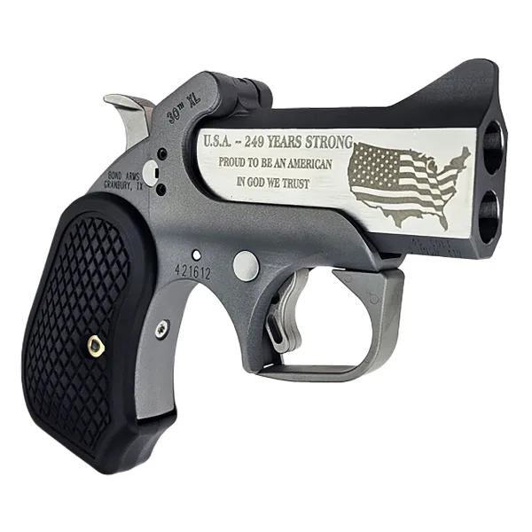 Bond Arms BA30THXL-45LC/410 30th XL  45 Colt (Long Colt)/410 Gauge 2 Shot 3" Engraved Matte Stainless Steel Barrel, Rough Matte Stainless Steel Frame, Black B6 Resin Grips