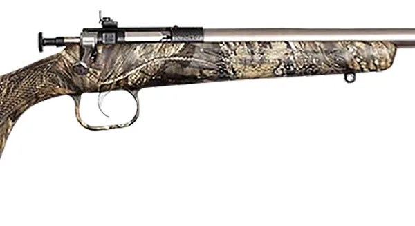 Crickett KSA2166 Youth  22 LR 1rd 16.12" Stainless Steel Barrel, Fixed Front/Adjustable Rear Peep Sights, Mossy Oak Break-Up Synthetic Stock w/11.5" LOP, Rebounding Firing Pin Safety