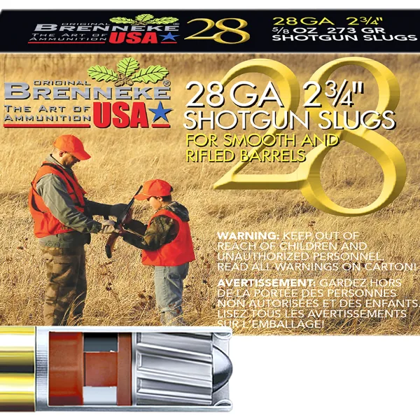 Brenneke SL282BR Brenneke 28  28Gauge 2.75" 5/8oz Slug Shot 5 Per Box/50 Case