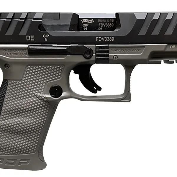 Walther Arms 2858436 PDP  Compact Frame 9mm Luger 15+1 4" Black Steel Barrel, Black Optic Ready/Serrated Steel Slide, Gray Polymer Frame w/Picatinny Rail, Textured Polymer Grip, Ambidextrous