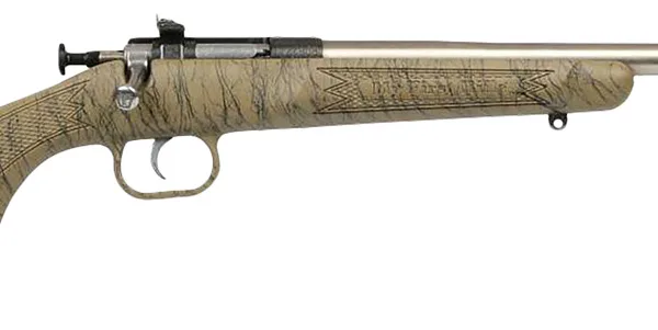 Crickett KSA2443 Gen2  Youth 22 LR 1rd 16.13" Stainless Single Shot Barrel, Stainless Steel Receiver, Tan w/Black Webbing Fixed Synthetic Stock