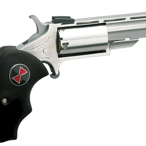 North American Arms BWM Black Widow  22 WMR 5 Shot 2" Stainless Steel Vent Rib Barrel, Stainless Steel Frame, Stainless Cylinder, Black Finger Grooved Rubber Grip, Exposed Hammer