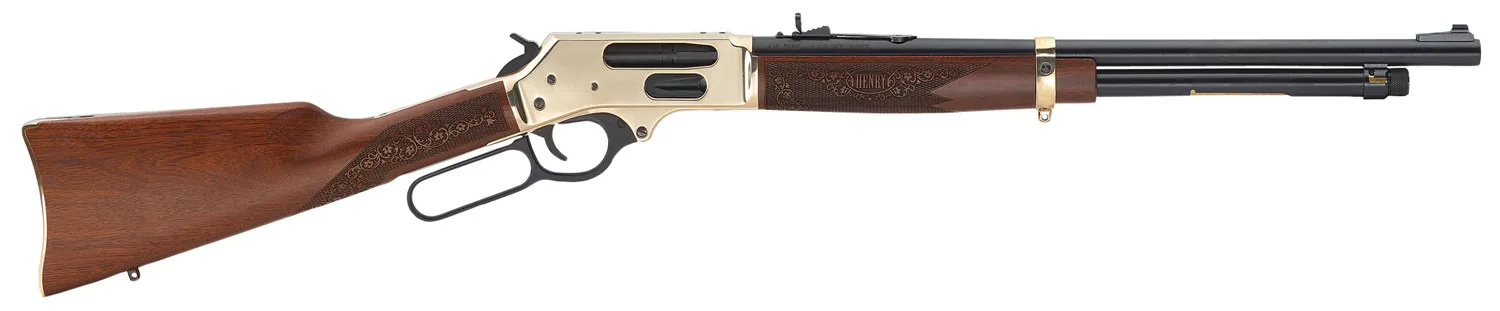 Henry H024410 Side Gate Full Size Frame 410 Gauge 5+1, 2.5" Chamber 19.80" Blued Steel Barrel, Polished Brass Steel Receiver, American Walnut Wood Stock