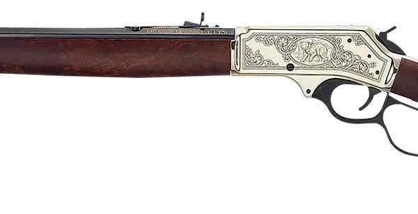 Henry H010BGWL Wildlife  45-70 Gov 4+1 22" Blued Octagon, Polished Brass Engraved Rec, American Walnut Furniture, Large Loop Lever, Adj. Brass Bead Sight