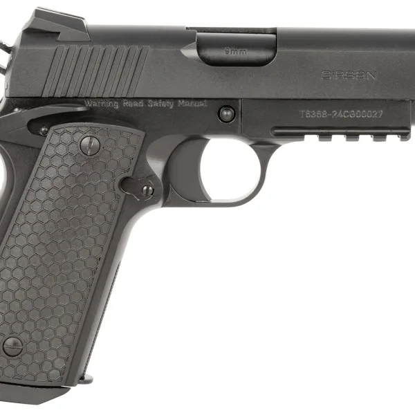 Girsan 392075 MC1911 C Untouchable Compact Frame 9mm Luger 9+1 4.40" Black Steel Barrel, Black Serrated Steel Slide & Frame w/Beavertail & Picatinny Rail, Black Polymer Grip