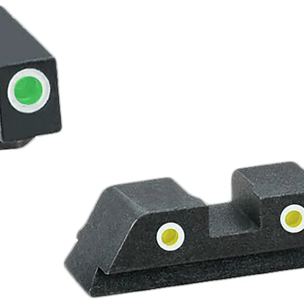 AmeriGlo GL115 Classic Tritium Sight Set for Glock  Green Tritium White Outline Front Sight-Yellow Tritium White Outline Rear Sight